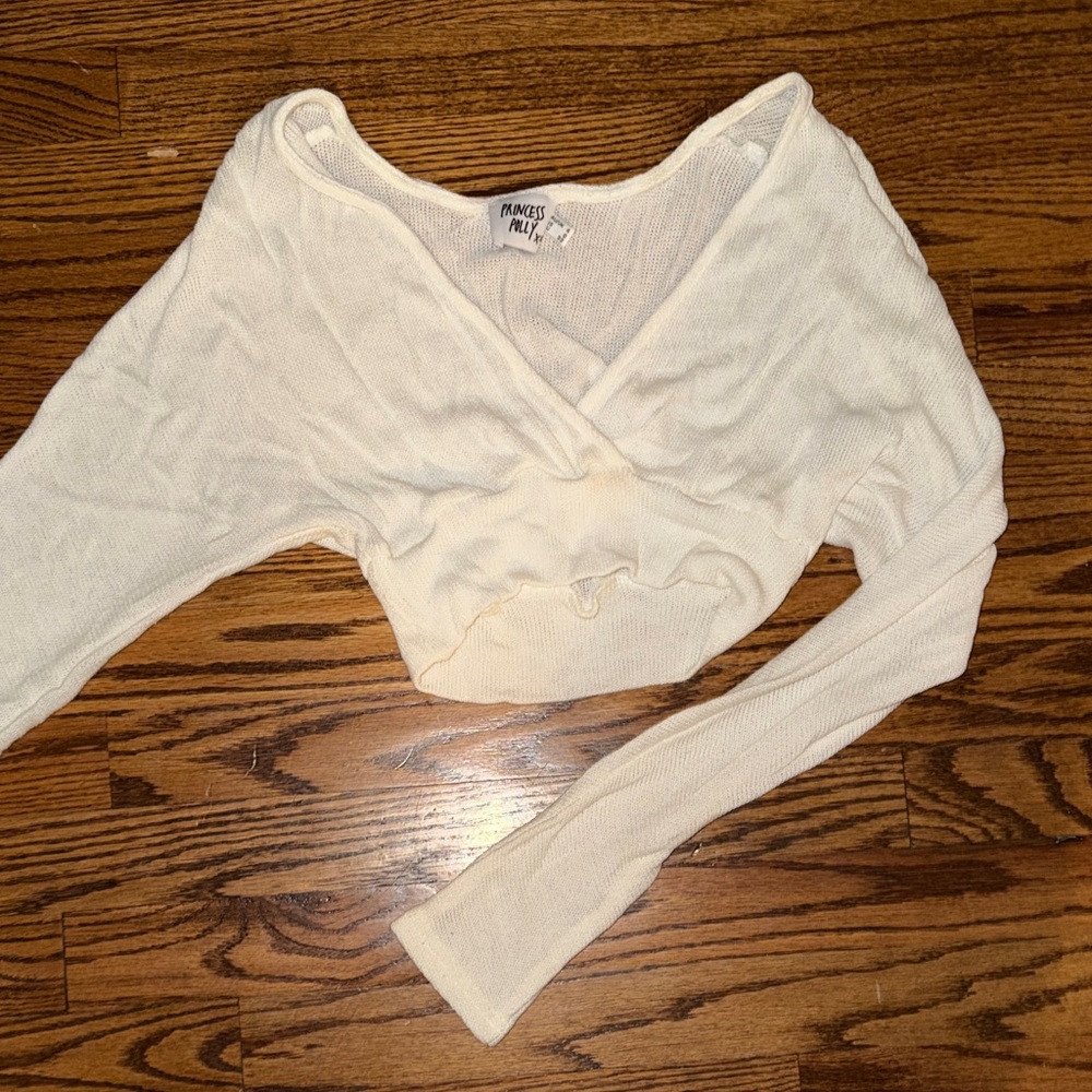 Princess Polly Off-White Wrap Crop Top